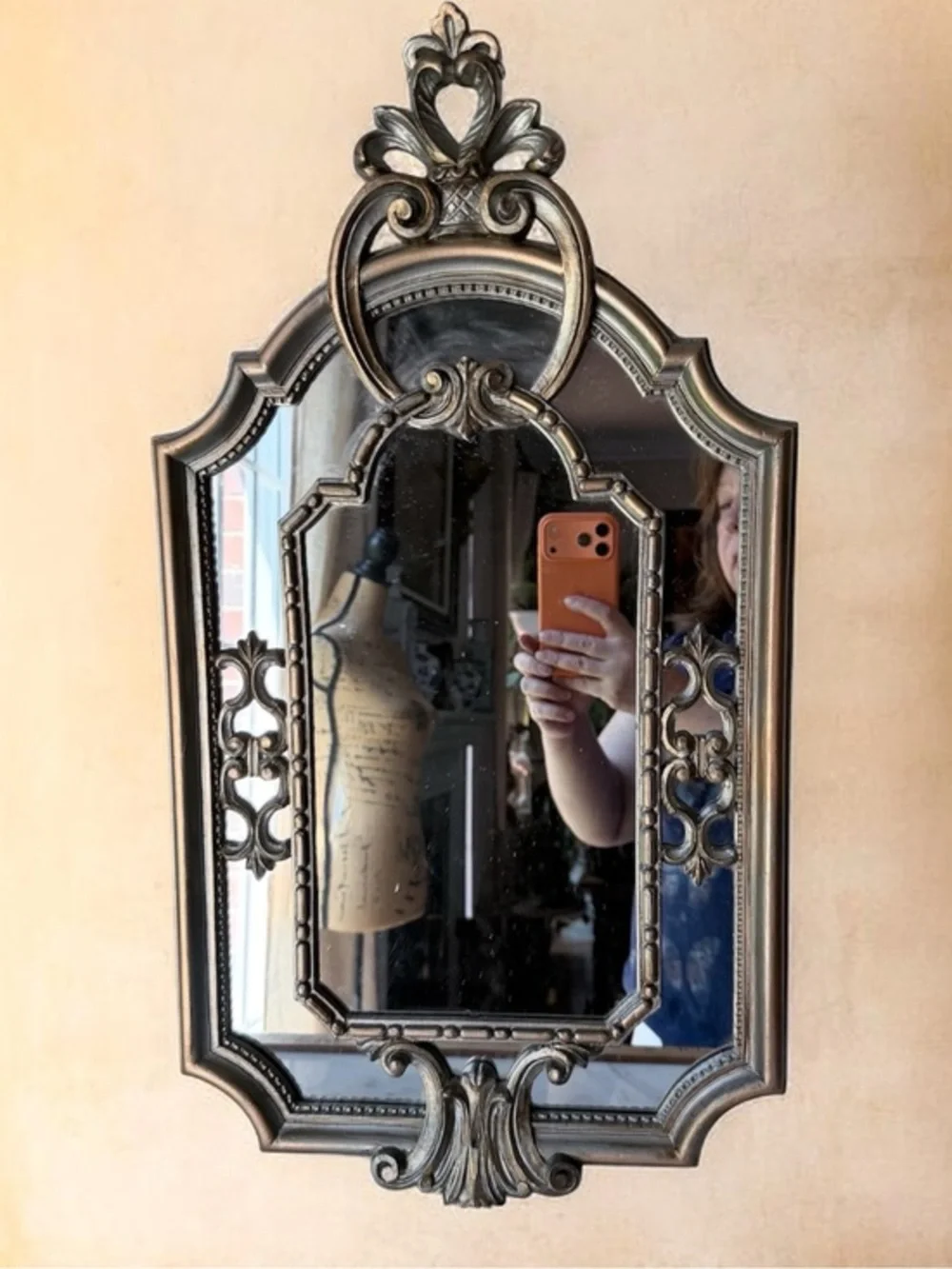 Ornate Antique-Style Florentine gold Silver Wall Mirror 22.5”x 13”Made in Italy